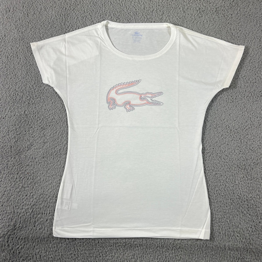 Lacoste Graphic T-Shirt Women US Size M (EU/8) White Pima Cotton Logo Tee NWT